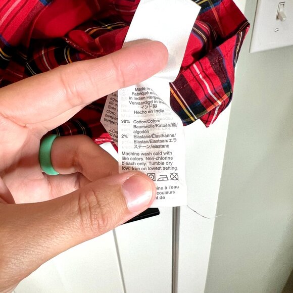 J. Crew Red Tartan Plaid Ruffle-Trim Woven Top Christmas Party Preppy Size Large - Picture 4 of 5